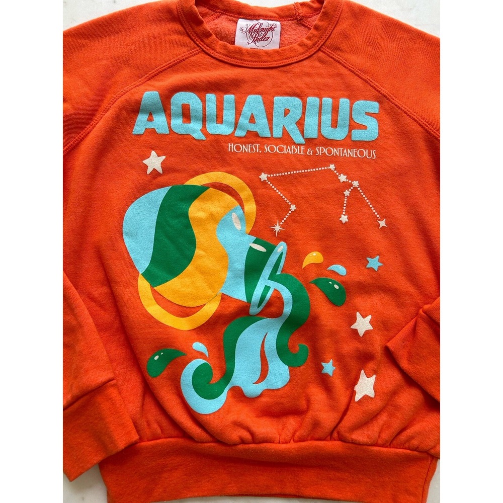 Midnight Rider Anthropologie Carolita Zodiac Sweatshirt Aquarius Size XXS Orange - Picture 2 of 8